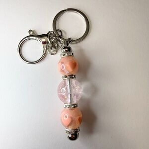 Beaded Peach and Sparkly Beaded Keychain